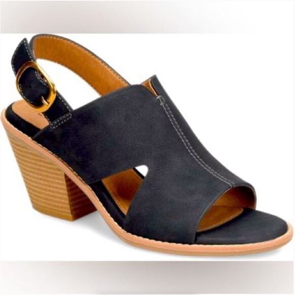 New Euro Soft by Sofft Taite Sling Back Heeled Sandals Stacked Heel Black Sz 10 - Picture 1 of 13